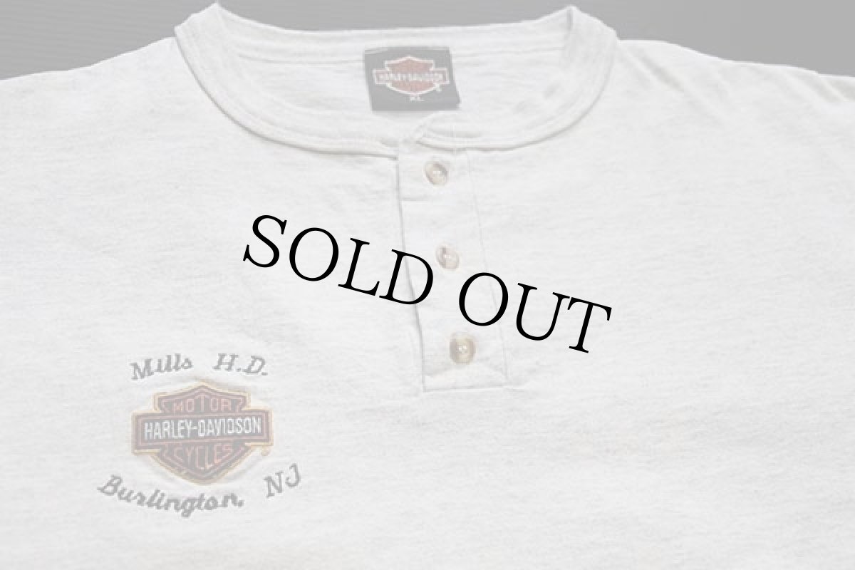 画像3: 00s HARLEY-DAVIDSON ハーレー ダビッドソン ロゴ刺繍 ヘンリーネック コットン 長袖Tシャツ オートミール XL (3)