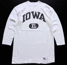 画像1: 90s USA製 RUSSELLラッセル IOWA コットン フットボールTシャツ 白 L (1)