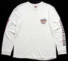 画像1: 00s HARLEY-DAVIDSON ハーレー ダビッドソン SKAGIT 両面プリント コットン ポケット付き 長袖Tシャツ 白 L (1)