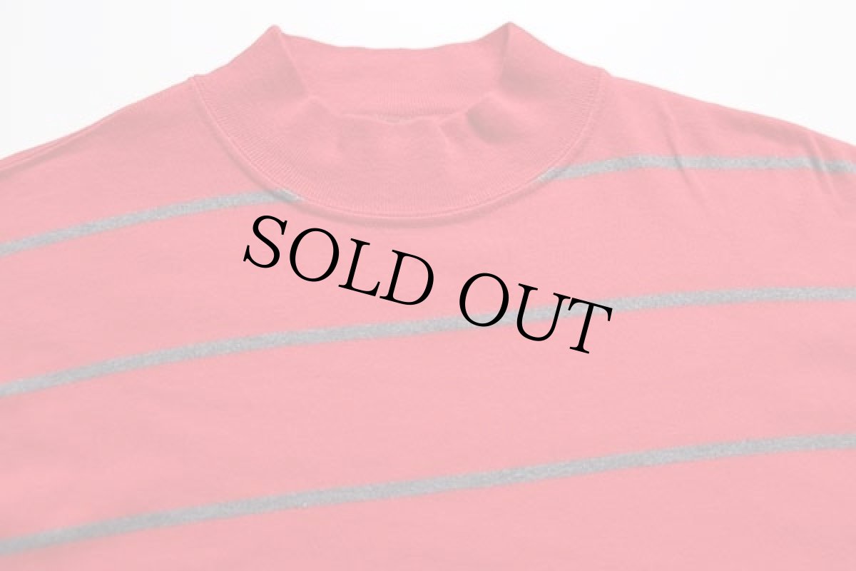 画像3: 90s USA製 Cross Creek モックネック ボーダー コットン 長袖Tシャツ 赤×グレー M (3)