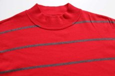 画像3: 90s USA製 Cross Creek モックネック ボーダー コットン 長袖Tシャツ 赤×グレー M (3)