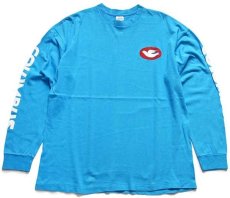 画像1: 80s USA製 COLUMBUS ロゴ コットン 長袖Tシャツ 水色 XL (1)