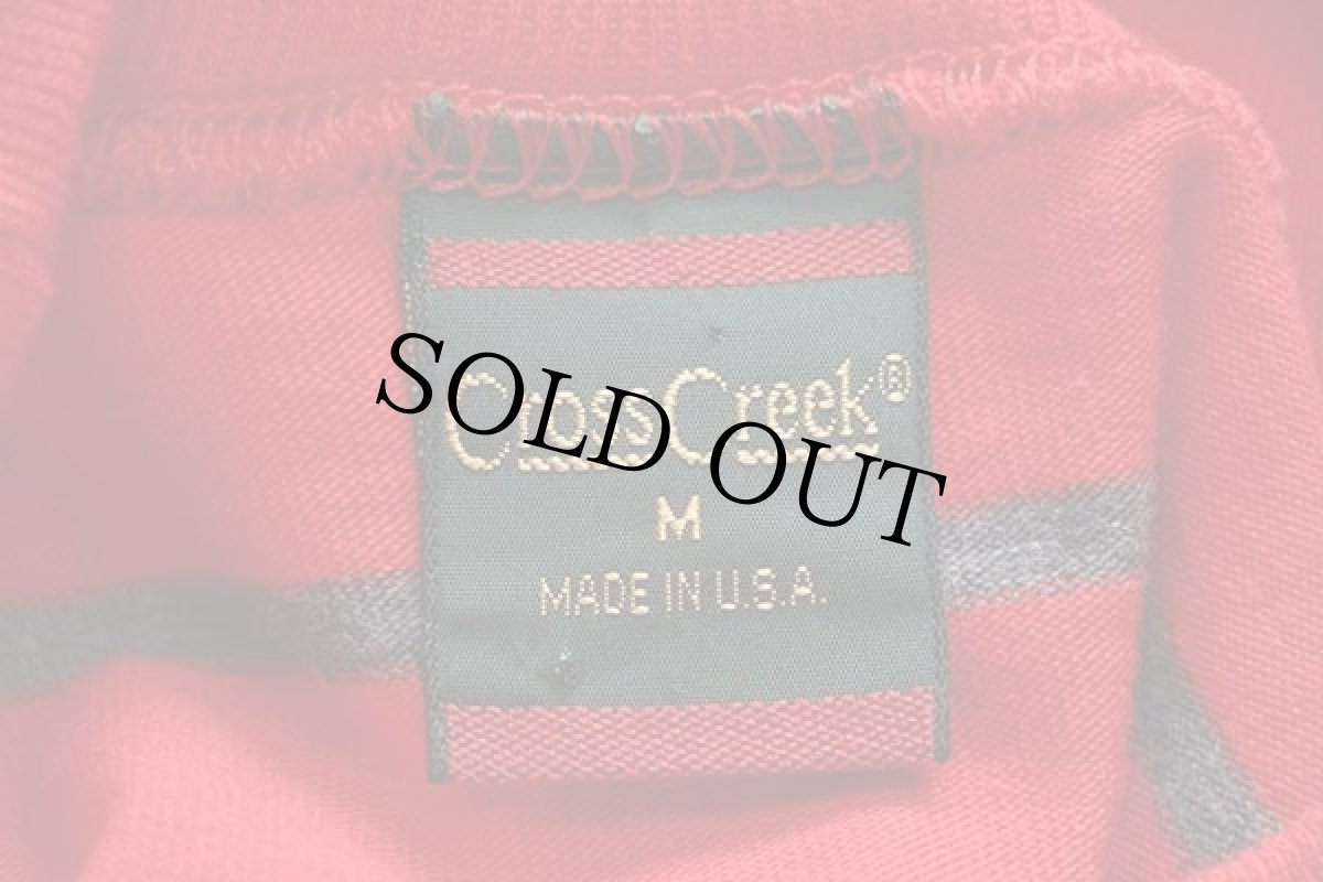 画像4: 90s USA製 Cross Creek モックネック ボーダー コットン 長袖Tシャツ 赤×グレー M (4)