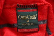 画像4: 90s USA製 Cross Creek モックネック ボーダー コットン 長袖Tシャツ 赤×グレー M (4)