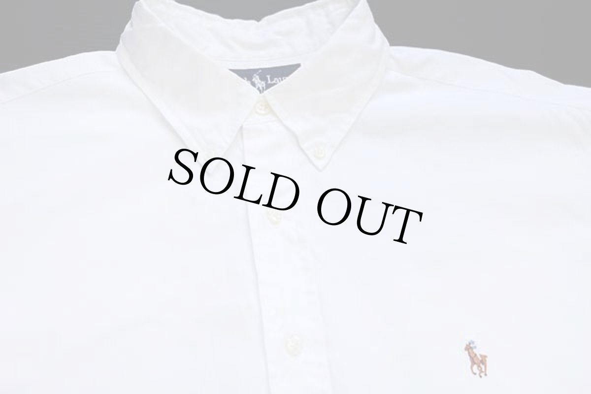 画像3: 90s ラルフローレン ワンポイント ボタンダウン ピンポイント オックスフォード コットンシャツ 白 17-34 (3)