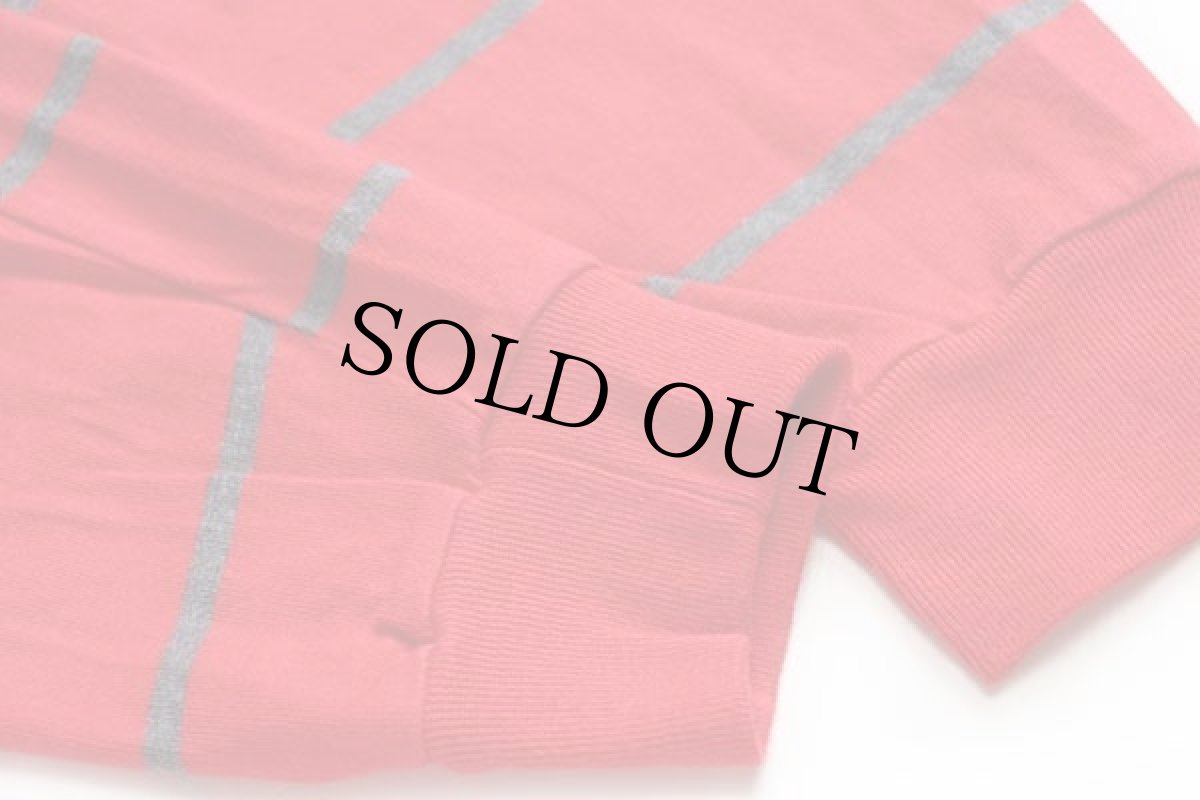 画像5: 90s USA製 Cross Creek モックネック ボーダー コットン 長袖Tシャツ 赤×グレー M (5)