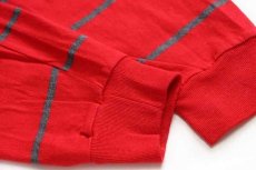 画像5: 90s USA製 Cross Creek モックネック ボーダー コットン 長袖Tシャツ 赤×グレー M (5)
