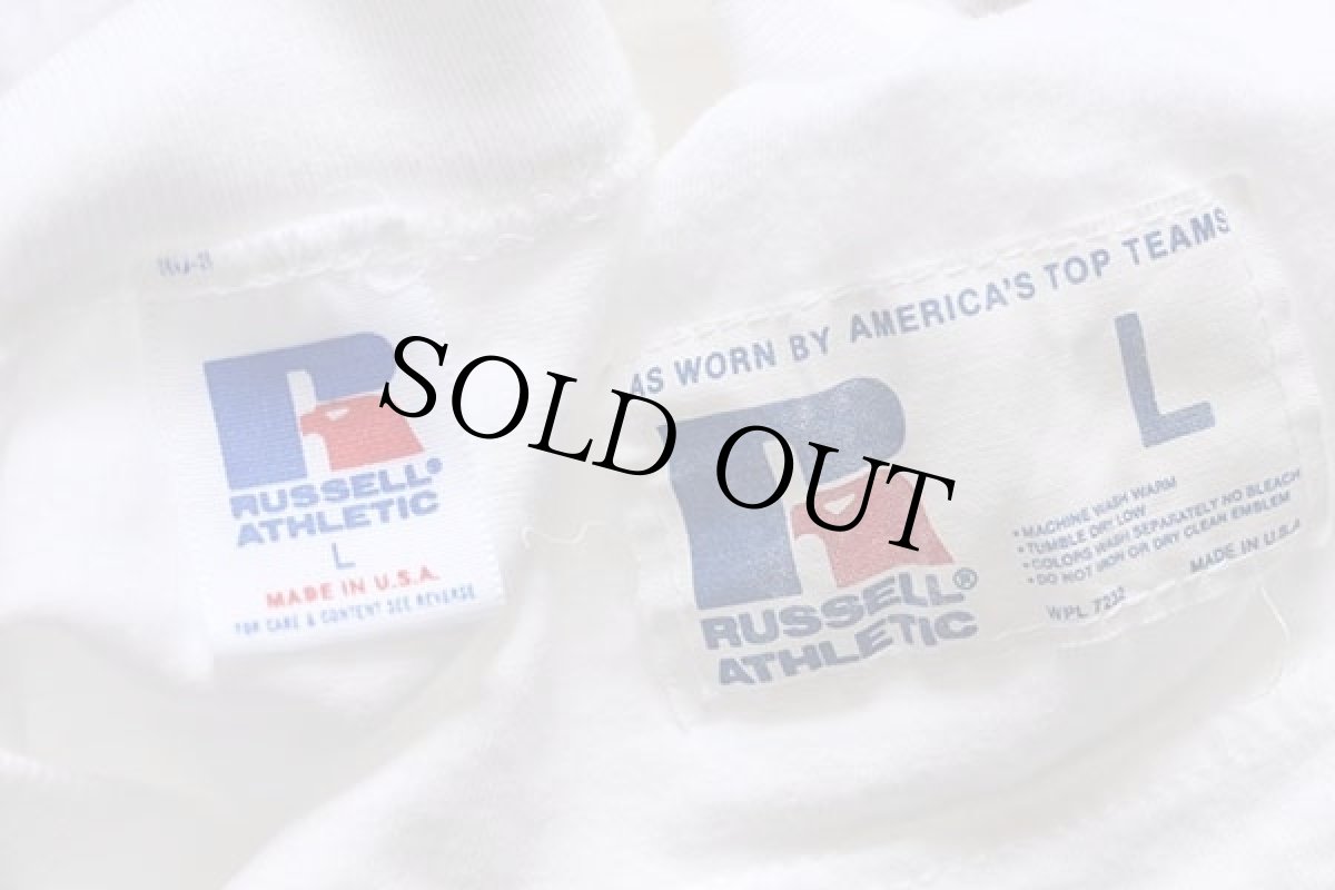 画像4: 90s USA製 RUSSELLラッセル IOWA コットン フットボールTシャツ 白 L (4)