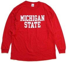 画像1: 00s MICHIGAN STATE コットン 長袖Tシャツ 赤 L (1)