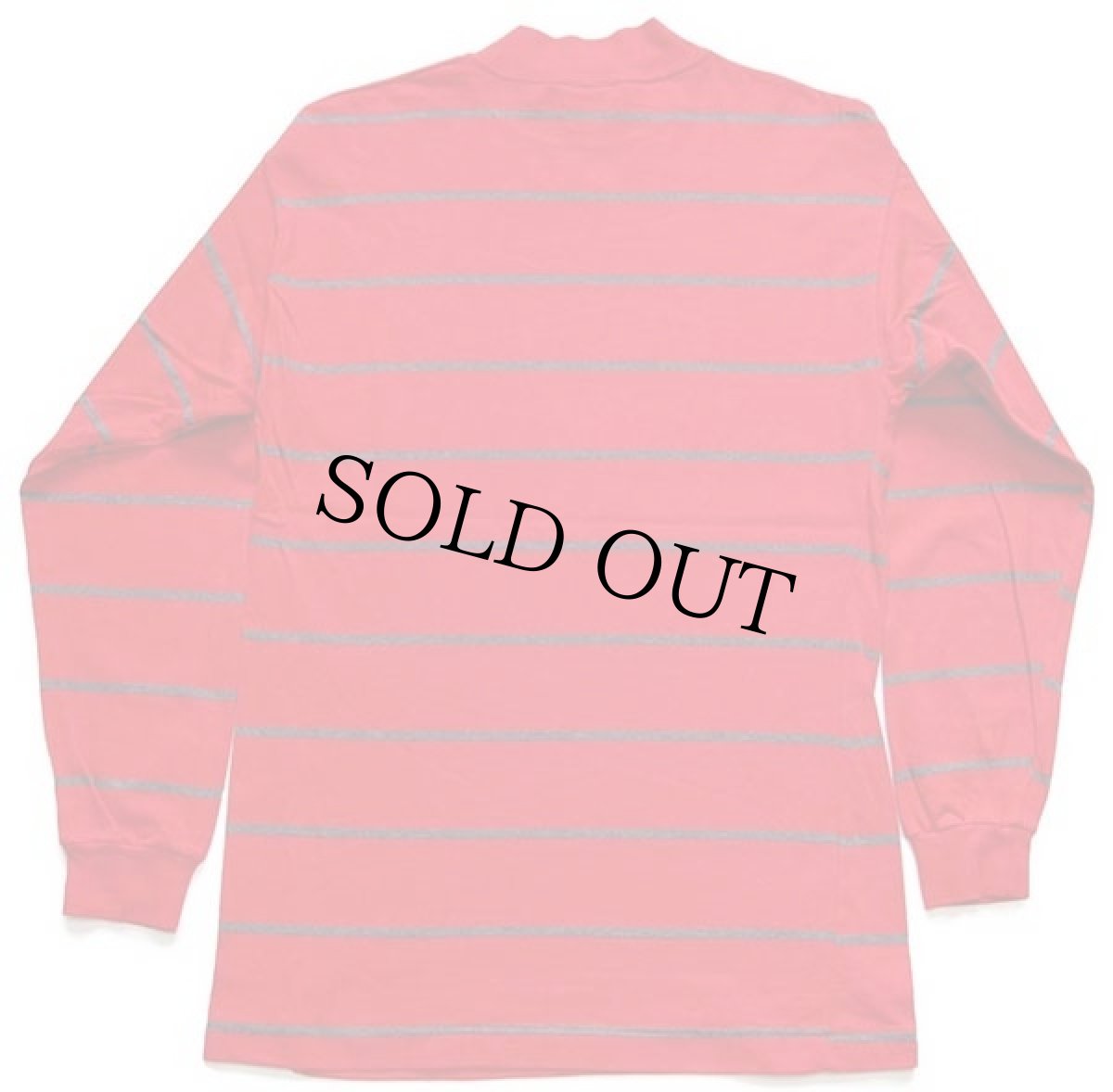 画像2: 90s USA製 Cross Creek モックネック ボーダー コットン 長袖Tシャツ 赤×グレー M (2)