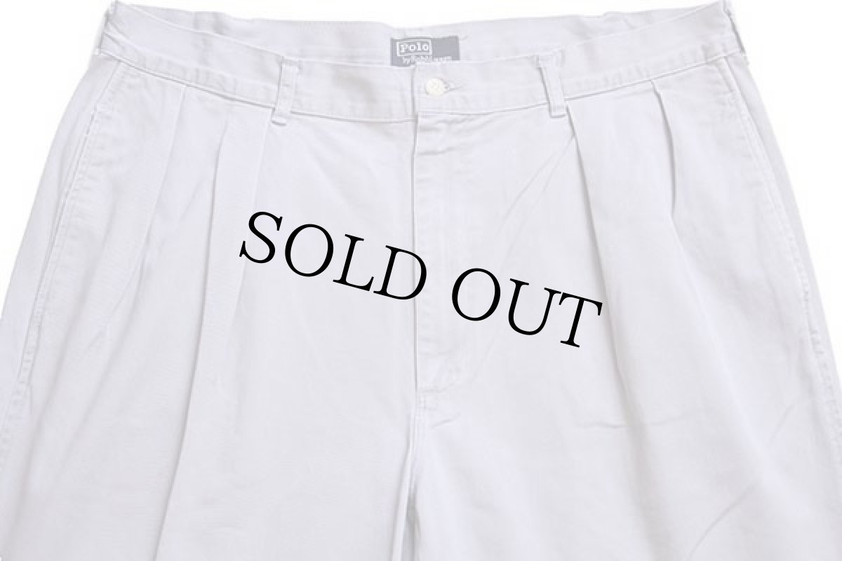 画像4: 90s USA製 ポロ ラルフローレン ツータック コットン チノパン ライトグレー w36 (4)