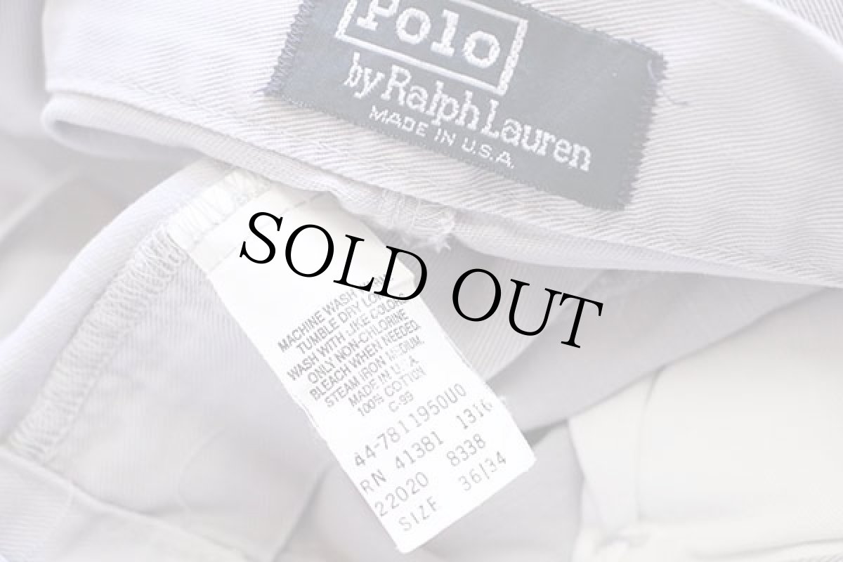 画像6: 90s USA製 ポロ ラルフローレン ツータック コットン チノパン ライトグレー w36 (6)