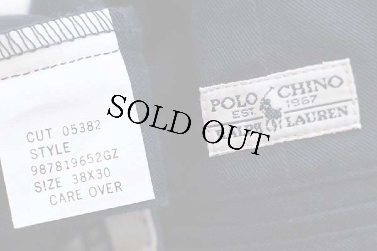 画像6: 90s USA製 ポロ ラルフローレン ツータック コットン チノパン 濃紺 w38 L30★79 (6)