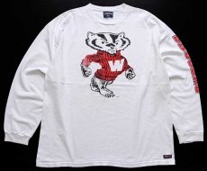 画像1: 90s USA製 JANSPORTジャンスポーツ BADGERS バッキー コットン 長袖Tシャツ 白 XL (1)