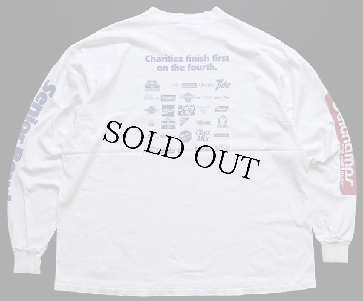 画像2: 90s USA製 RUSSELLラッセル Delchamps CHARITY RUN 95 スニーカー 協賛 両面プリント コットン 長袖Tシャツ 白 XL (2)