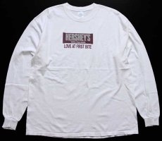 画像1: 00s HERSHEY'Sハーシーズ チョコレート ロゴ コットン 長袖Tシャツ 白 XL (1)