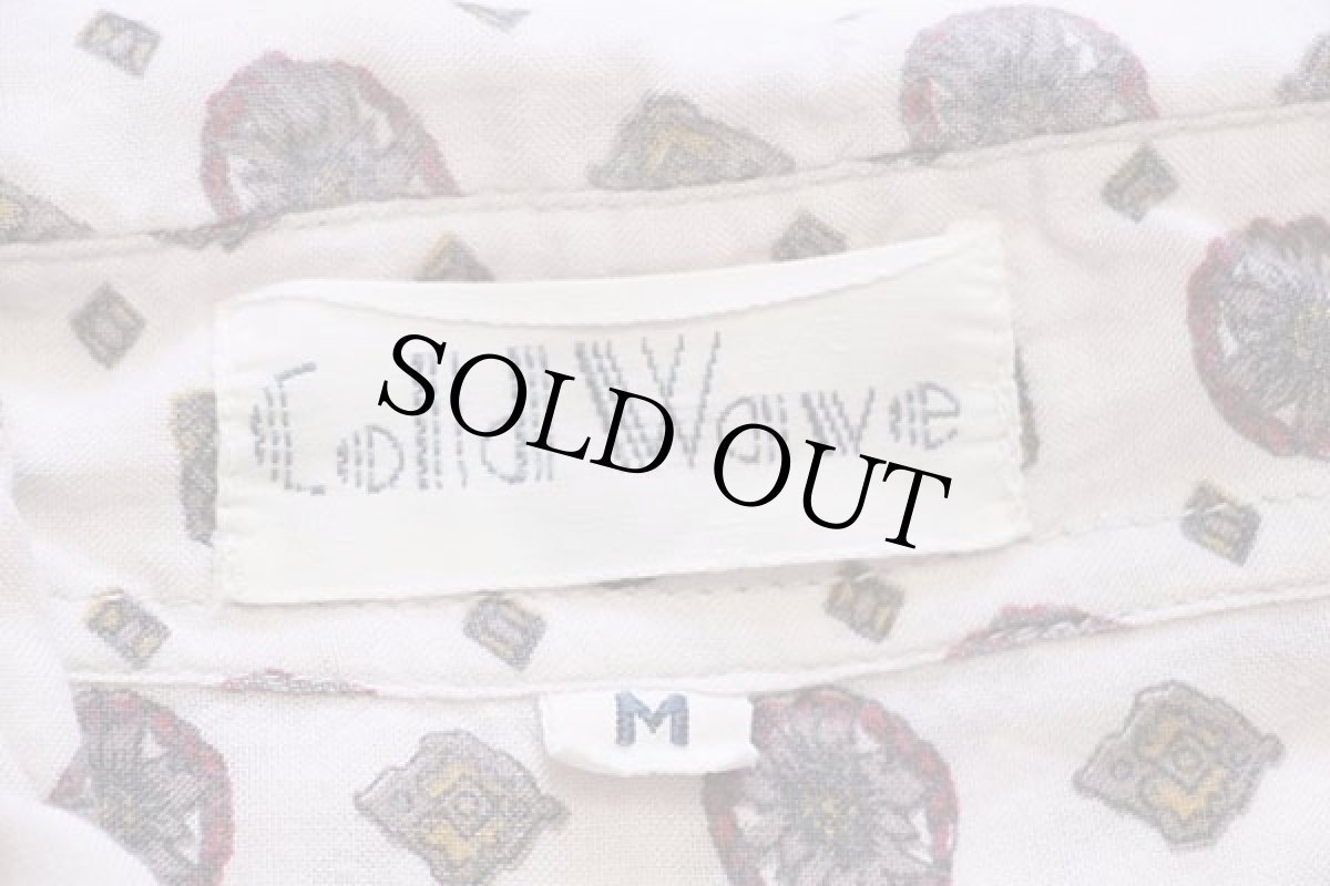 画像4: 80s Cold Wave 小紋柄 総柄 ボタンダウン レーヨンシャツ M (4)