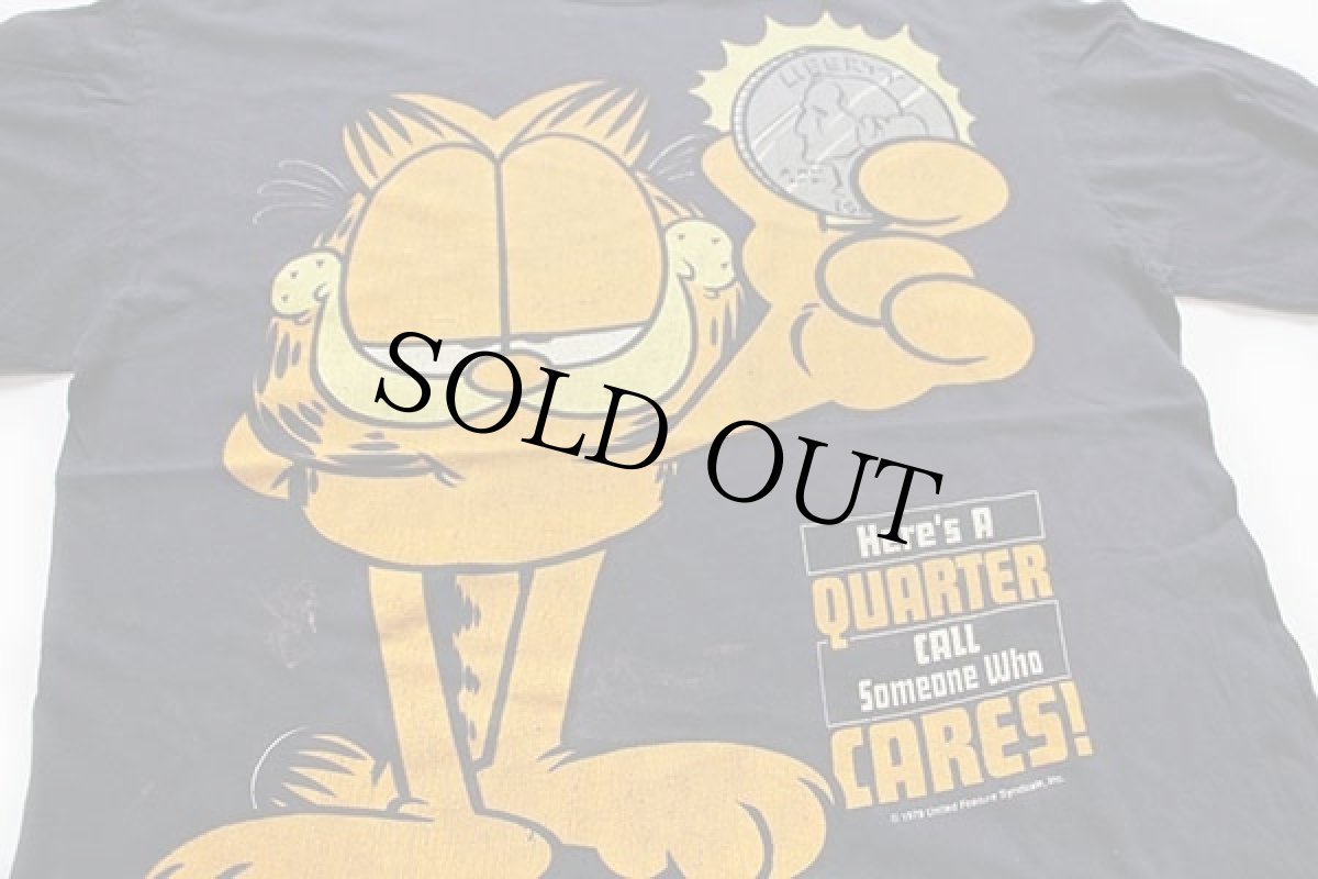 画像3: 80s Garfieldガーフィールド Here's A QUARTER CALL Someone Who CARES コットン 長袖Tシャツ ボロ 黒 (3)