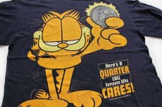 画像3: 80s Garfieldガーフィールド Here's A QUARTER CALL Someone Who CARES コットン 長袖Tシャツ ボロ 黒 (3)