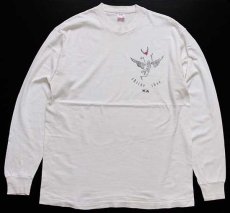 画像1: 90s USA製 shrine show スカル ハート コットン 長袖Tシャツ 生成り XL (1)