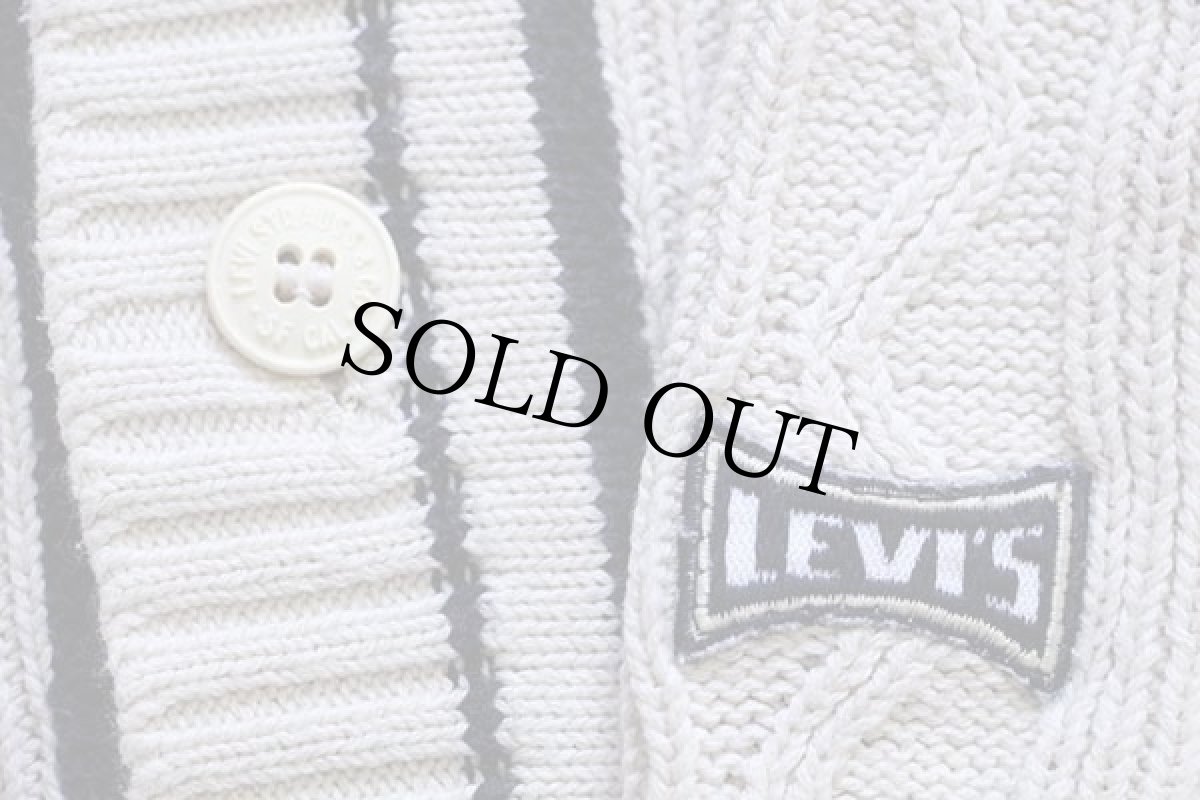 画像5: 90s Levi'sリーバイス 編み柄 コットン×アクリルニット カーディガン アイボリー XL★ユーロ (5)
