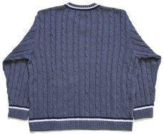 画像2: 90s イタリア製 Levi'sリーバイス ワンポイント Vネック ケーブル編み コットン×アクリルニット チルデンセーター グレー L★ユーロ (2)