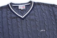 画像3: 90s イタリア製 Levi'sリーバイス ワンポイント Vネック ケーブル編み コットン×アクリルニット チルデンセーター グレー L★ユーロ (3)