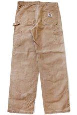 画像3: 90s USA製 carharttカーハート ダブルニー ダック地 ペインターパンツ 茶 w36 L30 (3)