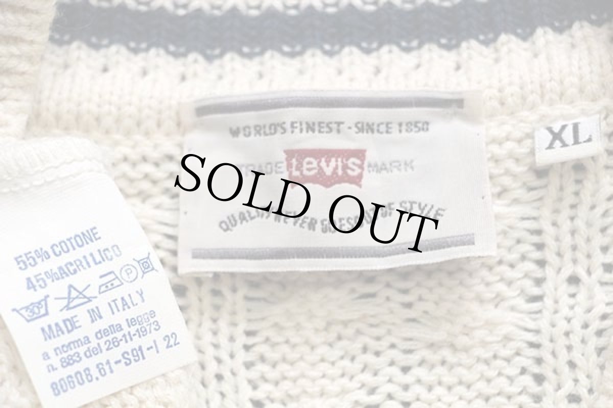 画像4: 90s イタリア製 Levi'sリーバイス Vネック ケーブル編み コットン×アクリルニット チルデンセーター ナチュラル L★ユーロ (4)