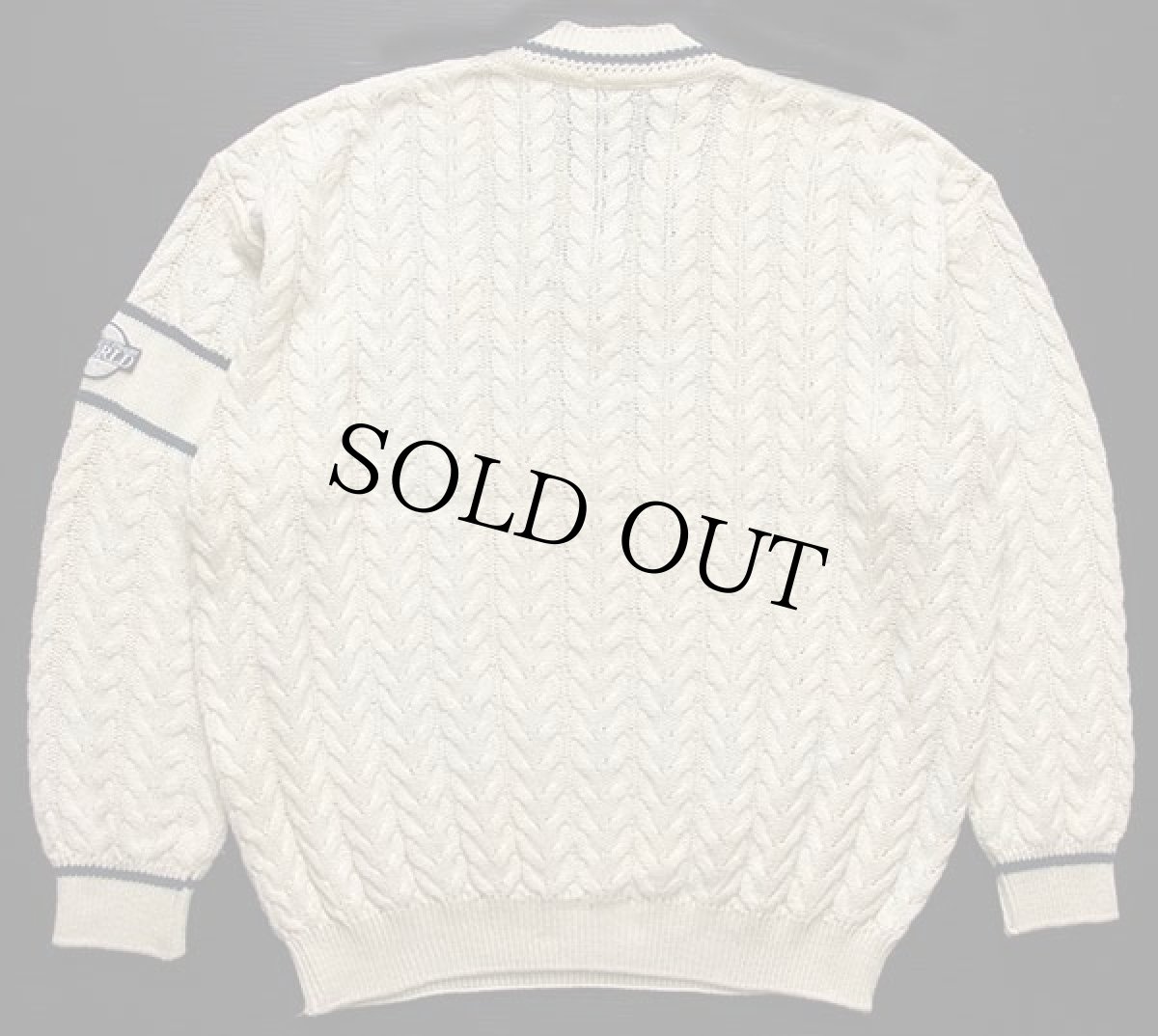 画像2: 90s イタリア製 Levi'sリーバイス Vネック ケーブル編み コットン×アクリルニット チルデンセーター ナチュラル L★ユーロ (2)