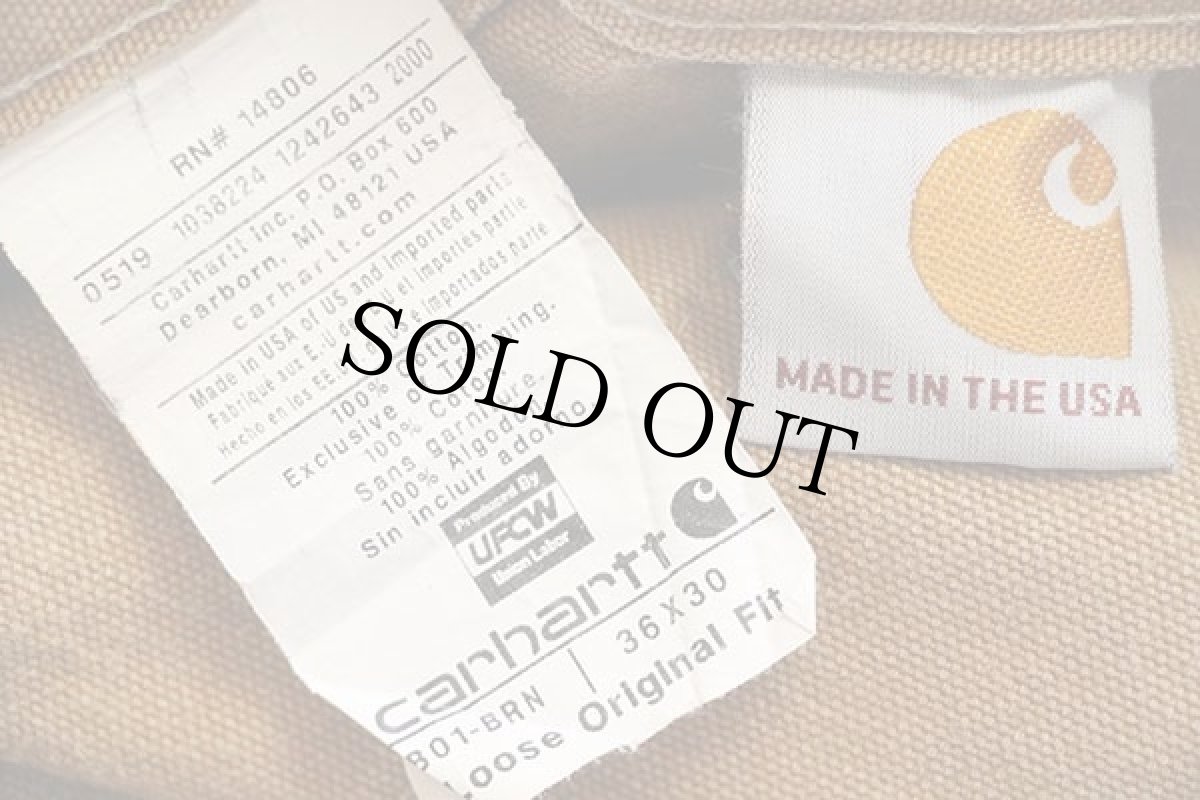 画像6: USA製 carharttカーハート ダブルニー ダック地 ペインターパンツ ペンキ飛び 茶 w36 L30 (6)