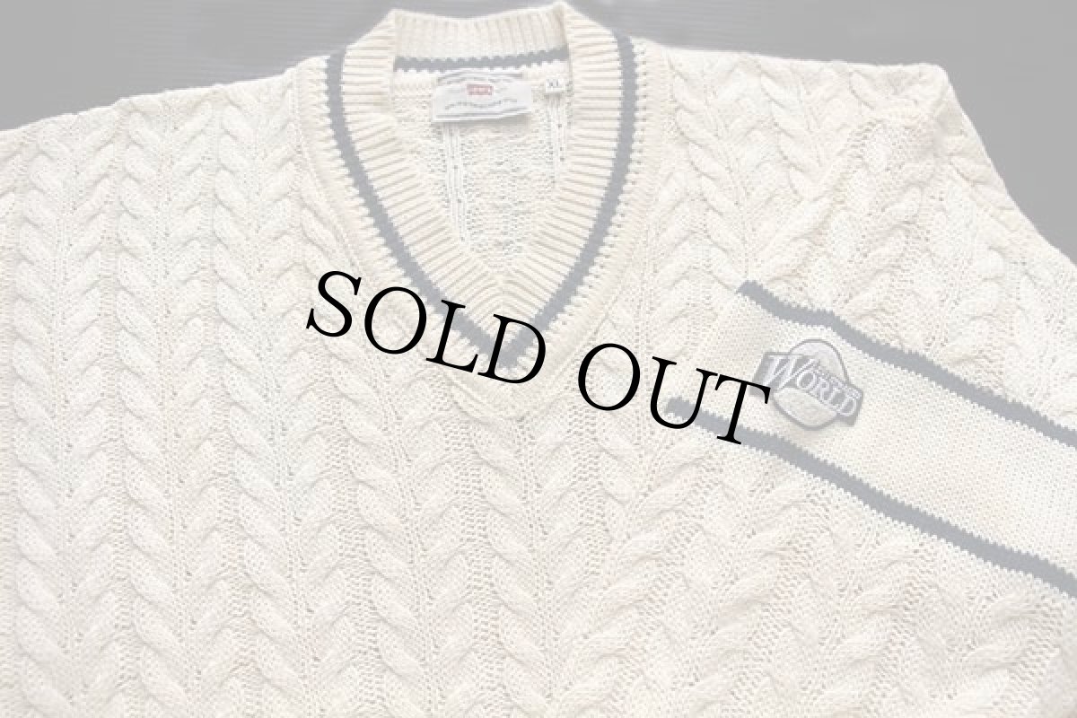画像3: 90s イタリア製 Levi'sリーバイス Vネック ケーブル編み コットン×アクリルニット チルデンセーター ナチュラル L★ユーロ (3)