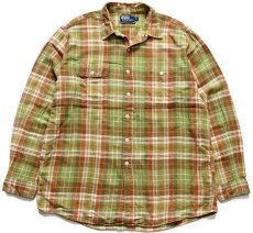 画像1: ポロ ラルフローレン マドラスチェック コットン ワーク ネルシャツ XL (1)