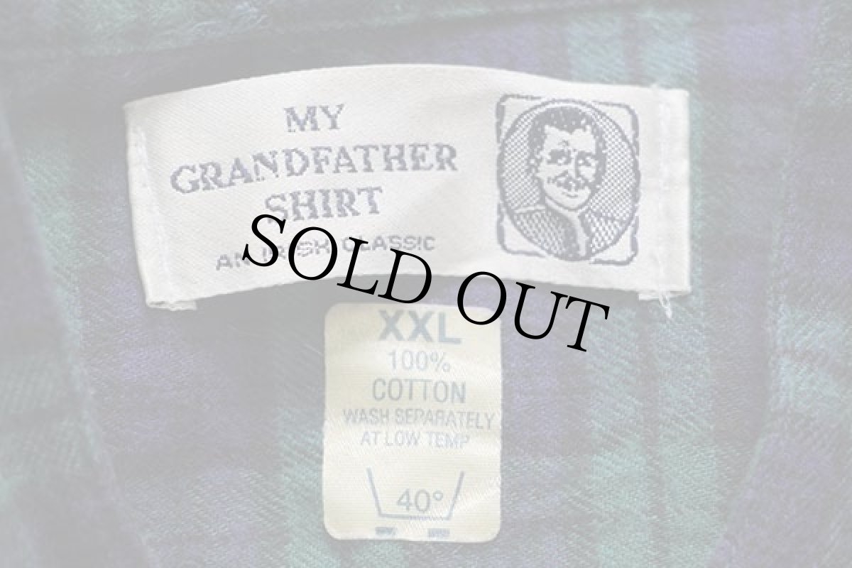 画像4: 80s MY GRANDFATHER SHIRT ブラックウォッチ タータンチェック バンドカラー ライトネル グランパシャツ XXL★特大 (4)