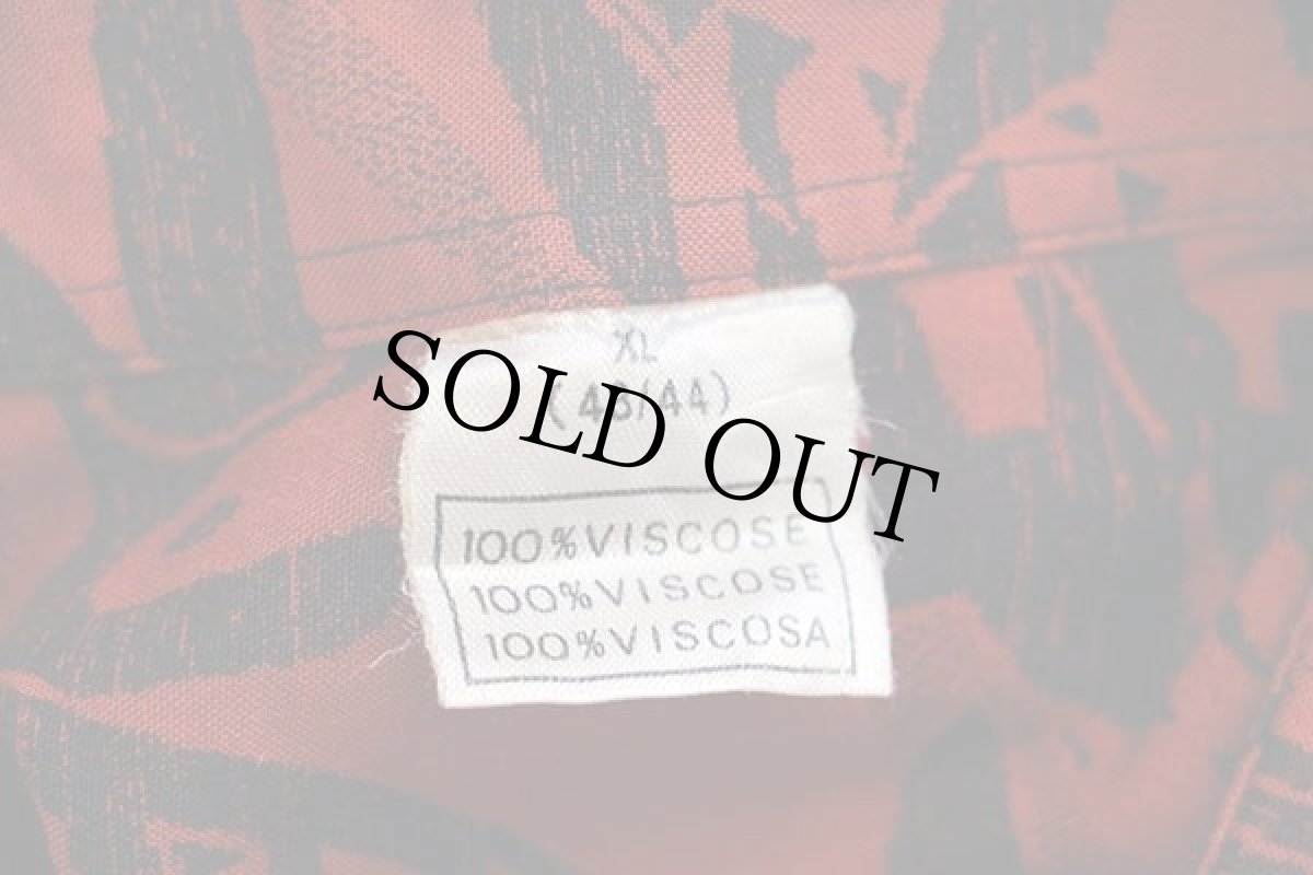 画像4: 80s UNKNOWN 総柄 レーヨンシャツ 赤茶 XL (4)