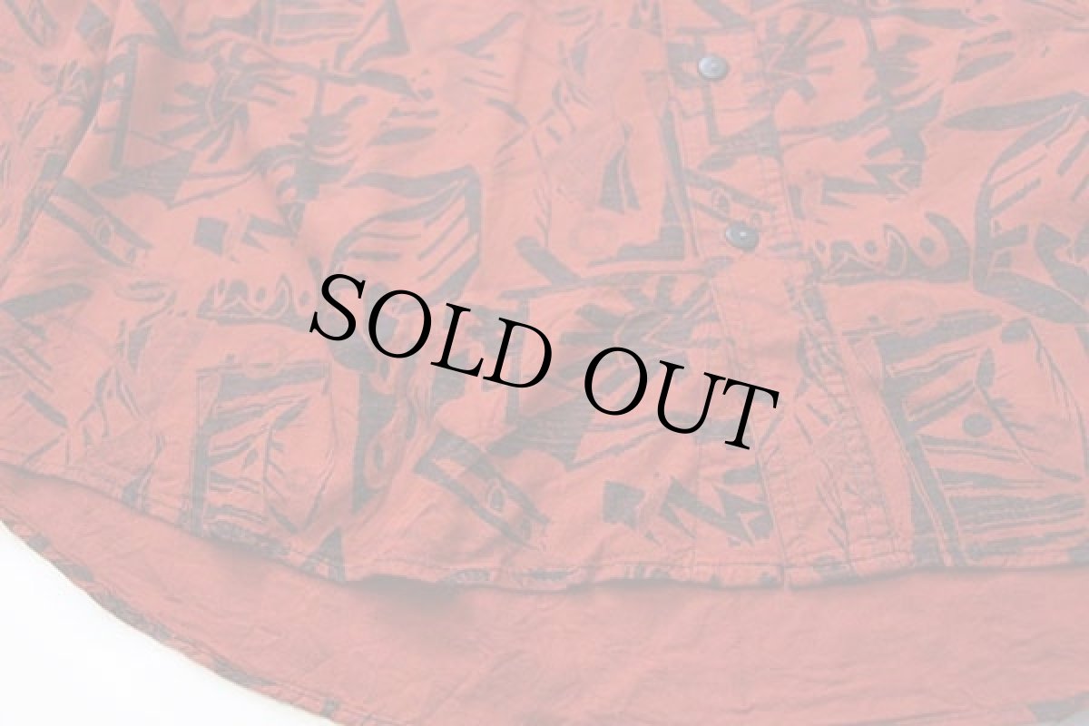 画像5: 80s UNKNOWN 総柄 レーヨンシャツ 赤茶 XL (5)