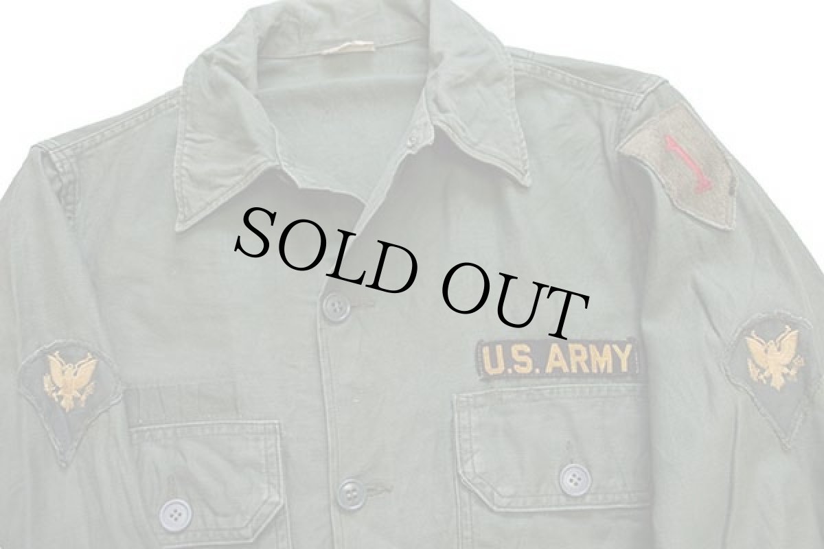 画像4: 60s 米軍 U.S.ARMY ストラップ&パッチ付き コットンサテン ユーティリティシャツ 2nd オリーブグリーン 14.5 (4)