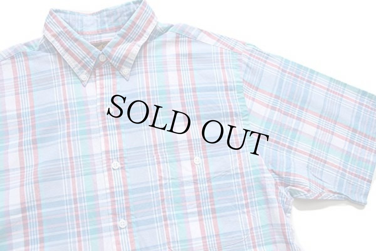 画像3: 80s EddieBauerエディーバウアー マドラスチェック ボタンダウン 半袖 オックスフォード コットンシャツ M (3)