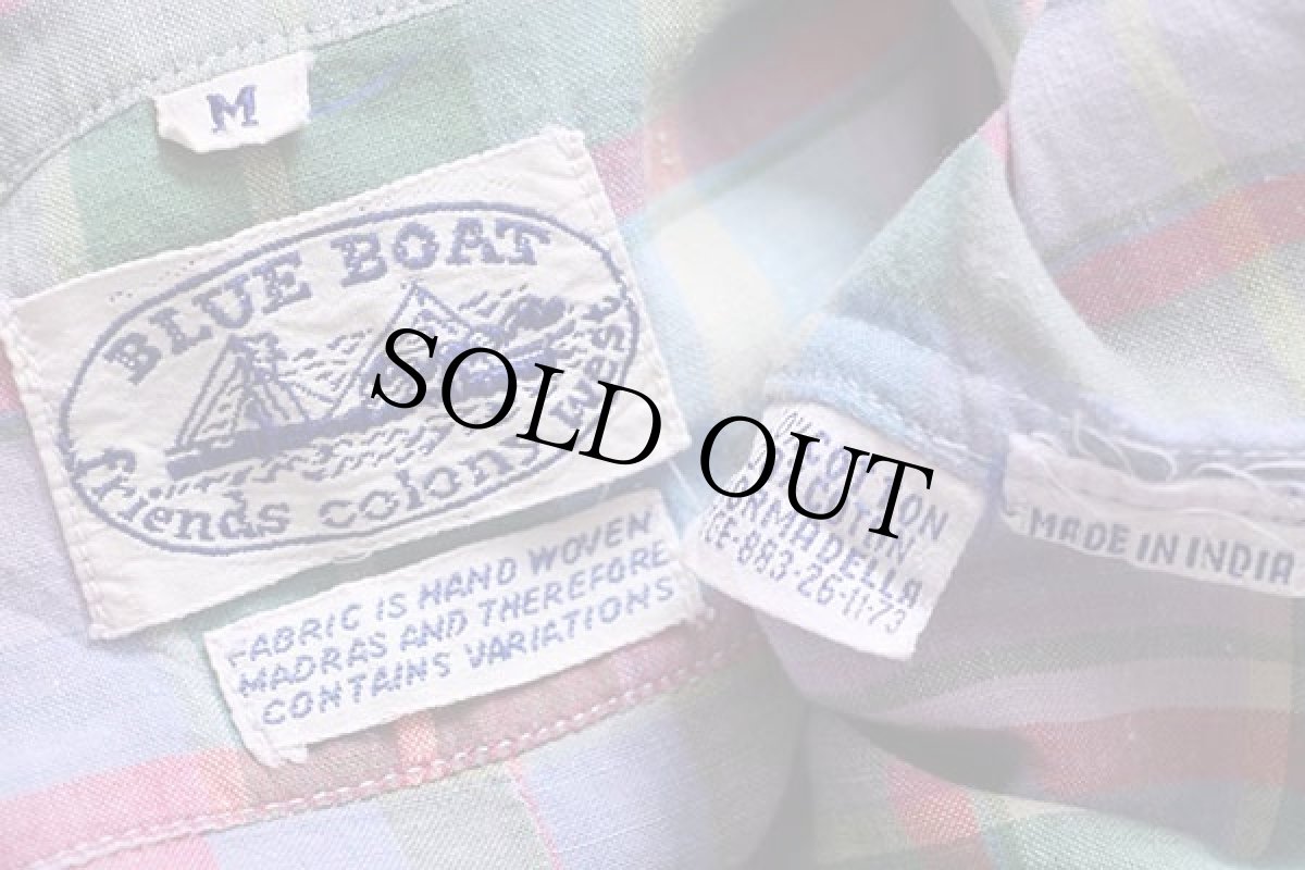 画像4: 70s BLUE BOAT マドラスチェック ボタンダウン コットンシャツ M★インド綿 (4)