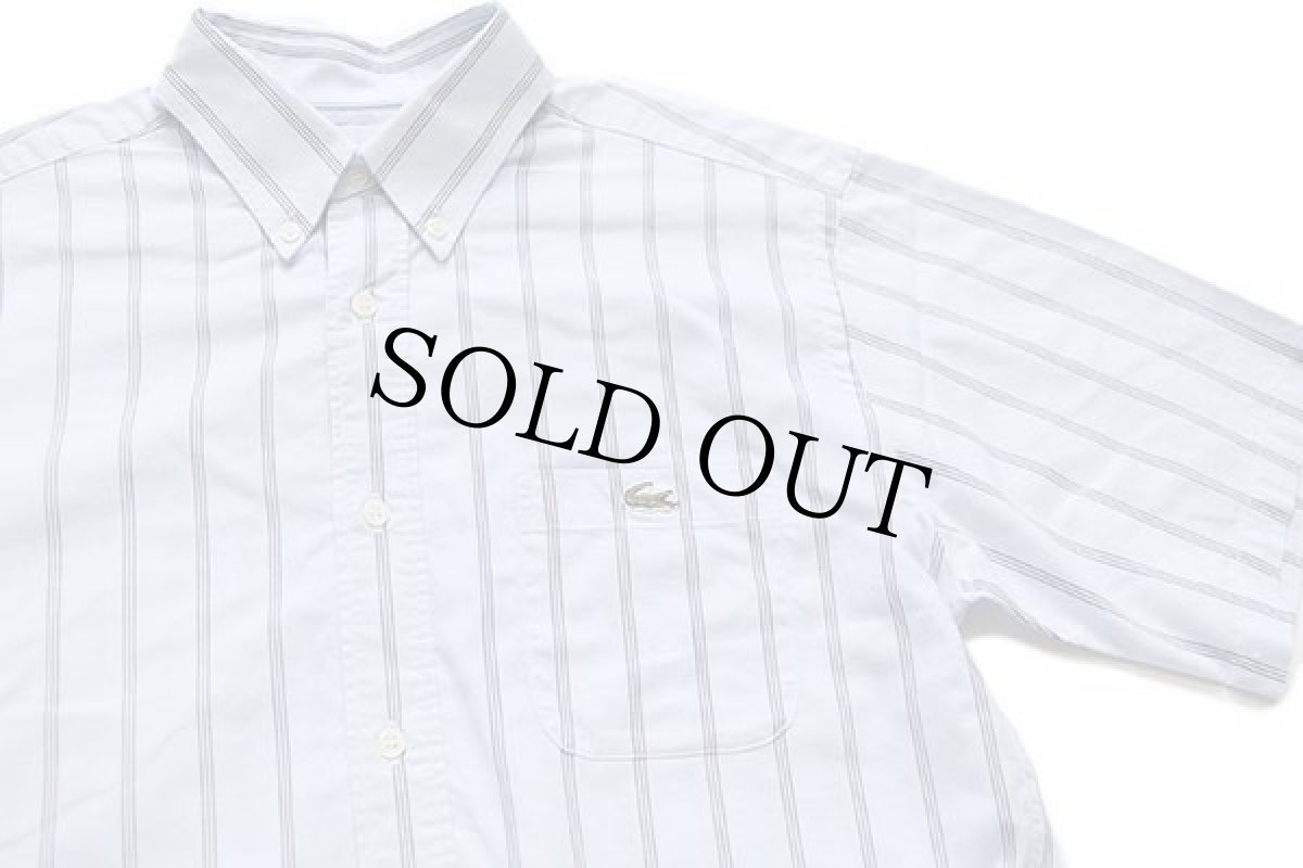 画像3: 70s フランス製 CHEMISE LACOSTE ラコステ マルチストライプ ボタンダウン 半袖 コットンシャツ サックス 38 (3)