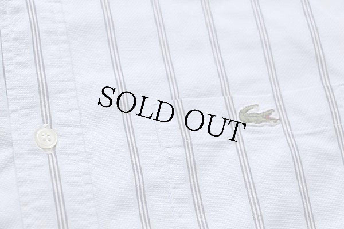 画像5: 70s フランス製 CHEMISE LACOSTE ラコステ マルチストライプ ボタンダウン 半袖 コットンシャツ サックス 38 (5)