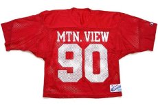 画像1: 80s USA製 Championチャンピオン MTN.VIEW 90 ナンバリング ショート丈 ナイロン メッシュ ゲームシャツ 赤 M (1)