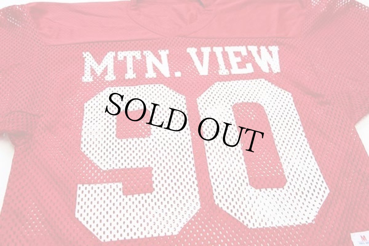 画像3: 80s USA製 Championチャンピオン MTN.VIEW 90 ナンバリング ショート丈 ナイロン メッシュ ゲームシャツ 赤 M (3)