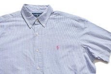 画像3: ラルフローレン ストライプ ボタンダウン 半袖 コットン シアサッカーシャツ サックス×ホワイト L (3)