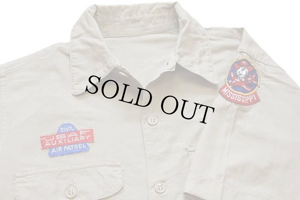 画像3: 50s 米軍 USAF パッチ付き 半袖 オックスフォード コットンシャツ タン 15.5 (3)