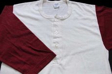 画像2: 70s USA製 LOGO-7 ツートン ヘンリーネック 七分袖 Tシャツ 生成り×バーガンディ M (2)
