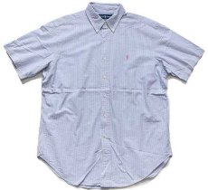 画像1: ラルフローレン ストライプ ボタンダウン 半袖 コットン シアサッカーシャツ サックス×ホワイト L (1)