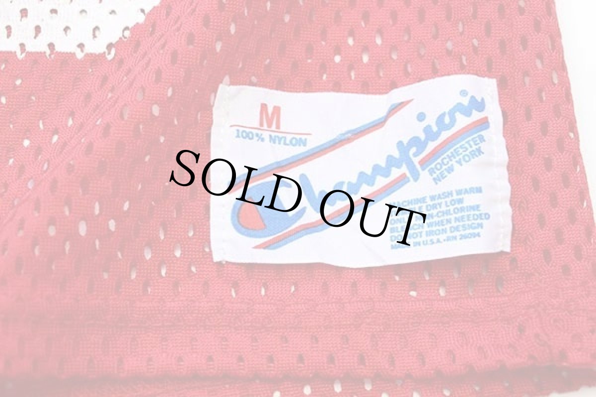 画像4: 80s USA製 Championチャンピオン MTN.VIEW 90 ナンバリング ショート丈 ナイロン メッシュ ゲームシャツ 赤 M (4)