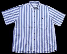 画像1: TORERO ストライプ 半袖 オックスフォード コットンシャツ サックス×白 L (1)