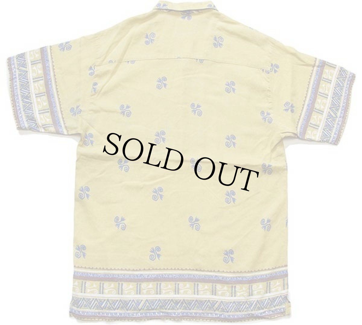 画像2: Lerros shirts フォークロア柄 半袖 リネン×コットンシャツ マスタード L (2)